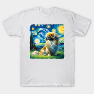 Starry Pekingese Dog Portrait - Pet Portrait T-Shirt